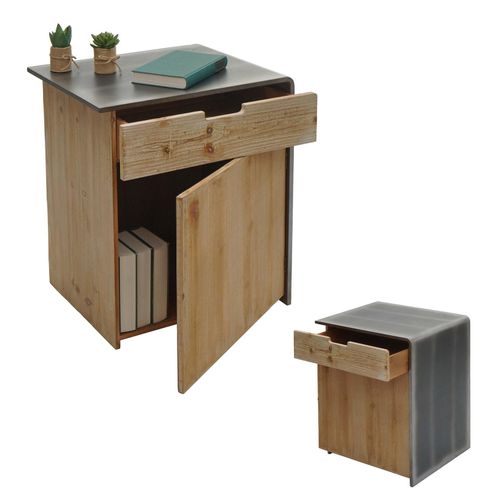 4057651602103 - Kommode MCW-L76 Nachttisch Beistelltisch Industrial Massives-Holz MVG-zertifiziert 60x50x40cm natur mit Metall-Optik