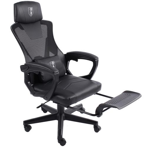 4250931574804 - Gaming Stuhl im modernen Racing-Design mit einklappbarer Fußstütze - Gaming Chair mit flexiblen Armlehnen - ergonomischer Gaming Schreibtischstuhl mit extra Stützkissen