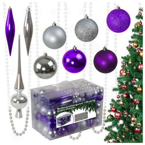 4260634976805 - Weihnachtskugeln 130 Stk silber violett