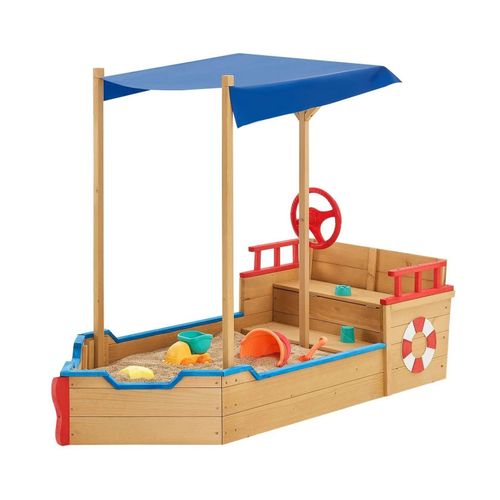 4260565523543 - Sandkasten Käptn Pit – Piratenschiff Boot aus Holz – Große Kinder Sandkiste für den Garten mit Bodenplane und Sitzbank Outdoor Sandbox - Juskys 4260565523543 - Sandkasten Käptn Pit – Piratenschiff Boot aus Holz – Große Kinder Sandkiste für den Garten mit Bodenplane und Sitzbank Outdoor Sandbox - Juskys