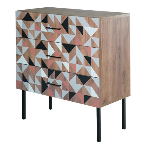 7640136864539 - Spectral - Kommode mit 3 Schubladen mit Soft-Close bedruckter Front tobacco oak mit schwarz matt lackierten Metallkomponenten 7640136864539 - Spectral - Kommode mit 3 Schubladen mit Soft-Close bedruckter Front tobacco oak mit schwarz matt lackierten Metallkomponenten