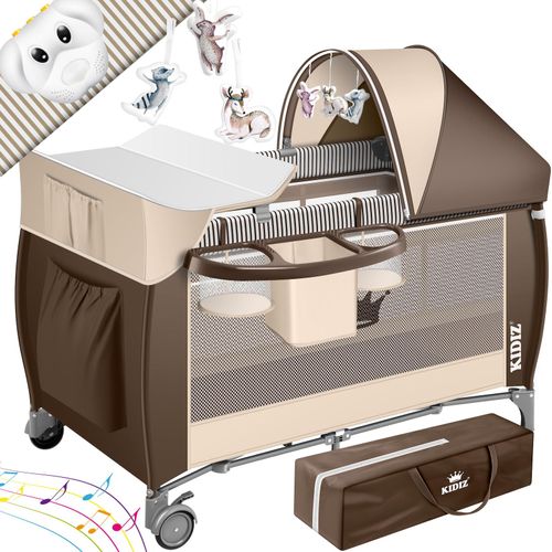 4260692715057 - KIDIZ® Babybett 3 in 1 Reisebett Kombi Set Baby Bett mit Wickelauflage Moskitonetz Laufstall Baby ab Geburt bis 15 kg luftige Seitenwände mit Seiteneingang Tragetasche zusammenklappbar