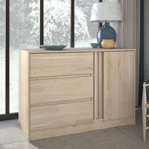 3480940293729 - Kommode 1 Tür 3 umkehrbare Schubladen weiß Eiche L110 cm - Escale 3480940293729 - Kommode 1 Tür 3 umkehrbare Schubladen weiß Eiche L110 cm - Escale
