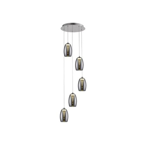 4004353284540 - BRILLIANT Lampe Metropolis LED Pendelleuchte 5flg chrom rauchglas easyDim 5x 5W LED integriert COB 500lm 3000K In der Höhe einstellbar   Kabel kürzbar EasyDim dimmbar mit herkömmlichen Lichts