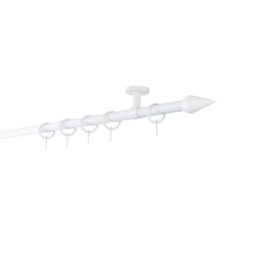 4066866164931 - Ondeco - Gardinenstange auf Maß 20mm Kegel 1-lauf Vorhangstange Deckenträger 4cm Stilgarnitur mit Ringen für Vorhänge - Weiß - 240cm 4066866164931 - Ondeco - Gardinenstange auf Maß 20mm Kegel 1-lauf Vorhangstange Deckenträger 4cm Stilgarnitur mit Ringen für Vorhänge - Weiß - 240cm