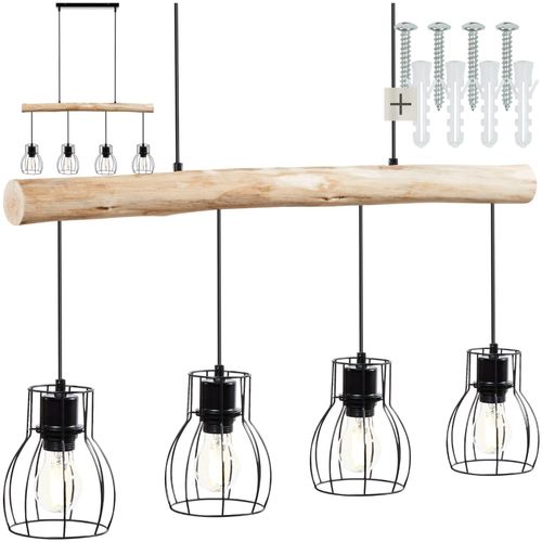 4061173261045 - tectake® Pendelleuchte 4-flammig 4x E27 40 W massiver Holzbalken Gitter-Lampenschirme 82 x 135 x 140 cm 4061173261045 - tectake® Pendelleuchte 4-flammig 4x E27 40 W massiver Holzbalken Gitter-Lampenschirme 82 x 135 x 140 cm