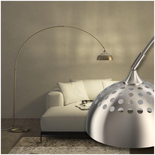 4061173261106 - tectake® Bogenleuchte 70er Jahre Retro-Stil Teleskopbogen mit schwenkbarem Lampenschirm Fußschalter höhenverstellbar 187 - 206 cm