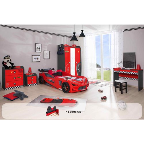 0743194010911 - Kinderzimmer komplett Set Autobett Rio 5 teilig Rot 0743194010911 - Kinderzimmer komplett Set Autobett Rio 5 teilig Rot