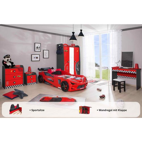 0743194010904 - Kinderzimmer komplett Set Autobett Rio 5 teilig Rot