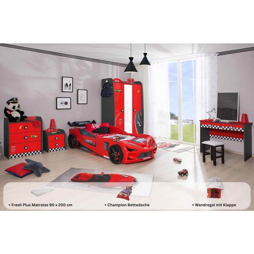 0743194010867 - Kinderzimmer komplett Set Autobett Rio 5 teilig Rot 0743194010867 - Kinderzimmer komplett Set Autobett Rio 5 teilig Rot