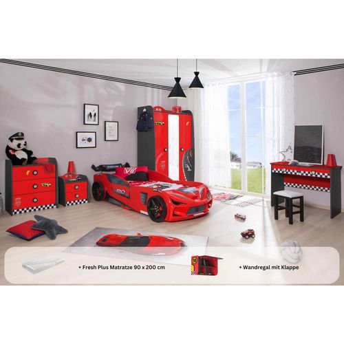 0743194010966 - Kinderzimmer komplett Set Autobett Rio 5 teilig Rot 0743194010966 - Kinderzimmer komplett Set Autobett Rio 5 teilig Rot