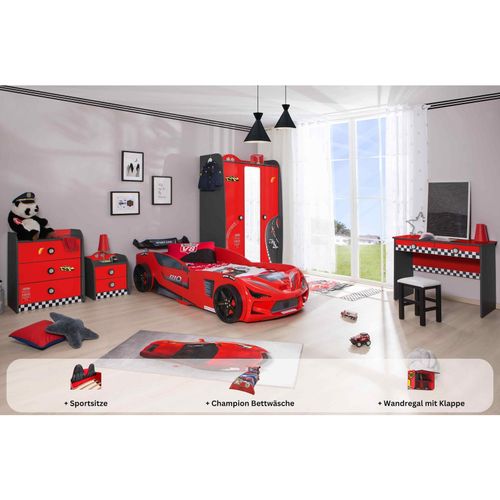 0743194010898 - Kinderzimmer komplett Set Autobett Rio 5 teilig Rot 0743194010898 - Kinderzimmer komplett Set Autobett Rio 5 teilig Rot