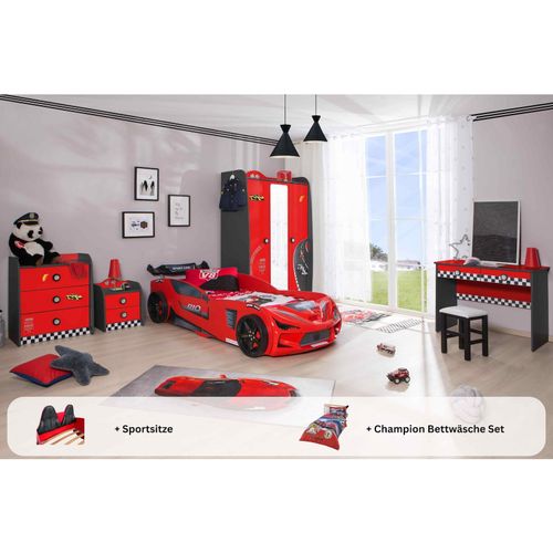 0743194010959 - Kinderzimmer komplett Set Autobett Rio 5 teilig Rot 0743194010959 - Kinderzimmer komplett Set Autobett Rio 5 teilig Rot