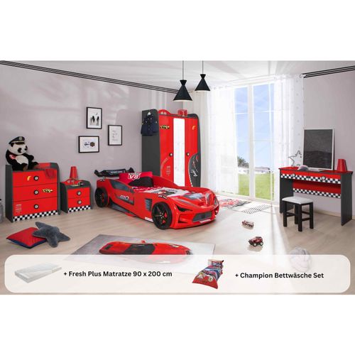 0743194010973 - Kinderzimmer komplett Set Autobett Rio 5 teilig Rot 0743194010973 - Kinderzimmer komplett Set Autobett Rio 5 teilig Rot