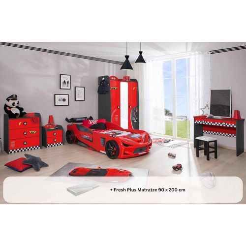 0743194010980 - Kinderzimmer komplett Set Autobett Rio 5 teilig Rot 0743194010980 - Kinderzimmer komplett Set Autobett Rio 5 teilig Rot