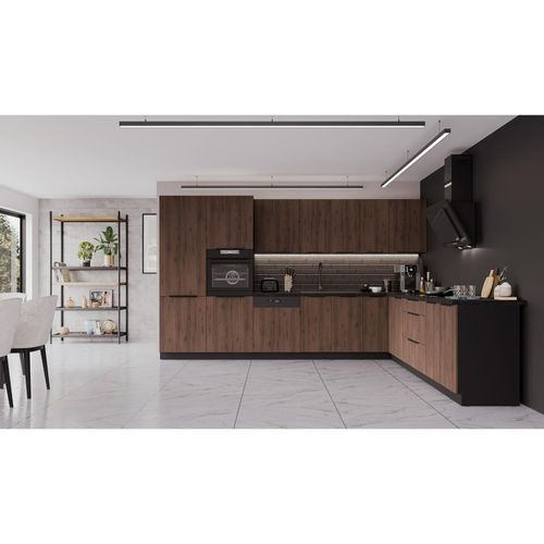 4255832101005 - Winkelküche MONZA 350x290 cm Küchenzeile Eckküche Küche Nußbaum Okapi Schwarz 4255832101005 - Winkelküche MONZA 350x290 cm Küchenzeile Eckküche Küche Nußbaum Okapi Schwarz