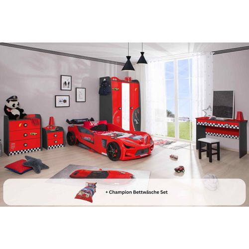 0743194010997 - Kinderzimmer komplett Set Autobett Rio 5 teilig Rot 0743194010997 - Kinderzimmer komplett Set Autobett Rio 5 teilig Rot