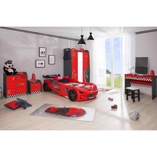0743194011000 - Kinderzimmer komplett Set Autobett Rio 5 teilig Rot 0743194011000 - Kinderzimmer komplett Set Autobett Rio 5 teilig Rot