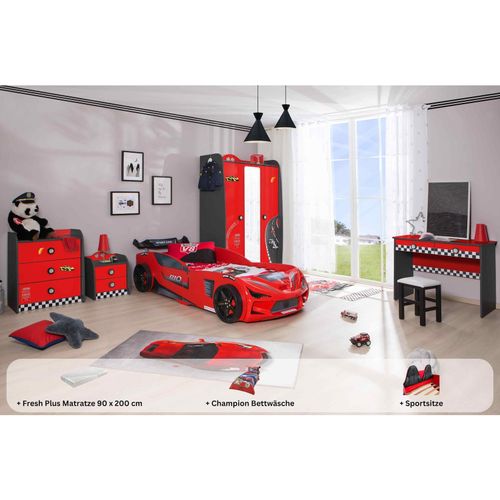 0743194010942 - Kinderzimmer komplett Set Autobett Rio 5 teilig Rot 0743194010942 - Kinderzimmer komplett Set Autobett Rio 5 teilig Rot
