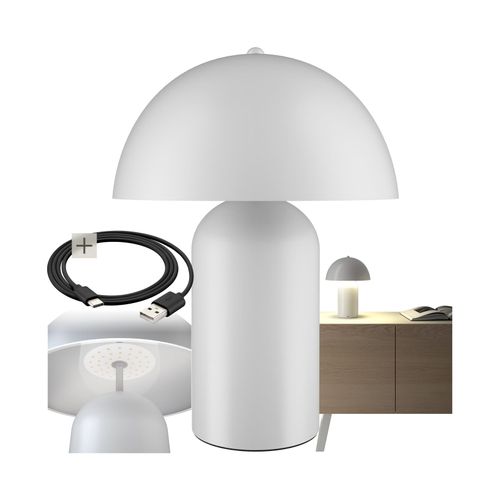 4061173261533 - tectake® Akku-Tischlampe Retro-Pilzdesign im 70er-Jahre-Stil indirektes Licht Touchschalter inkl Ladekabel 25 x 34 cm