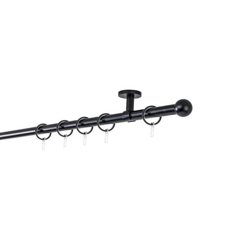 4066866159852 - Ondeco - Gardinenstange auf Maß 20mm Ball 1-lauf Vorhangstange Deckenträger 4cm Stilgarnitur mit Ringen für Vorhänge - Schwarz - 120cm 4066866159852 - Ondeco - Gardinenstange auf Maß 20mm Ball 1-lauf Vorhangstange Deckenträger 4cm Stilgarnitur mit Ringen für Vorhänge - Schwarz - 120cm