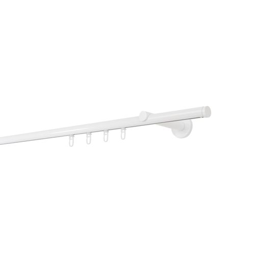 4066866179072 - Ondeco - Gardinenstange auf Maß Innenlauf 20mm Match 1-lauf Vorhangstange Wandträger 12cm Stilgarnitur Gleiter für Vorhänge - Weiß - 120cm