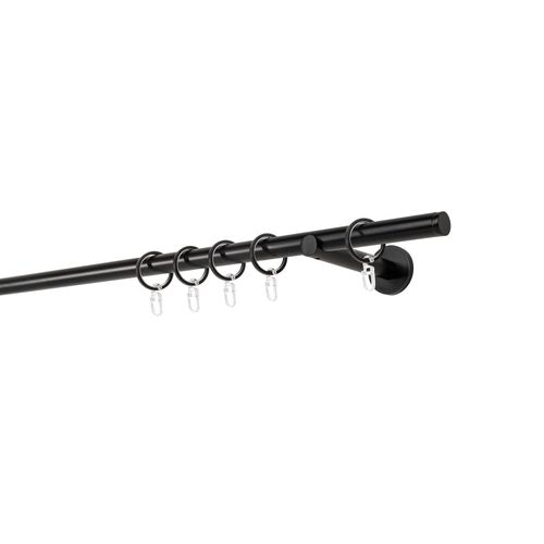 4066866119566 - Ondeco - Gardinenstange auf Maß 20mm Match 1-lauf Vorhangstange Wandträger 12cm Stilgarnitur mit Ringen für Vorhänge - Schwarz - 130cm 4066866119566 - Ondeco - Gardinenstange auf Maß 20mm Match 1-lauf Vorhangstange Wandträger 12cm Stilgarnitur mit Ringen für Vorhänge - Schwarz - 130cm