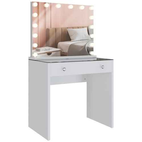 4255716330477 - Schminktisch Mereta mit Hollywood-Spiegel I Kosmetiktisch mit LED-Beleuchtung I Schminktisch mit Schublade Glasplatte und USB-Anschlüssen 4255716330477 - Schminktisch Mereta mit Hollywood-Spiegel I Kosmetiktisch mit LED-Beleuchtung I Schminktisch mit Schublade Glasplatte und USB-Anschlüssen