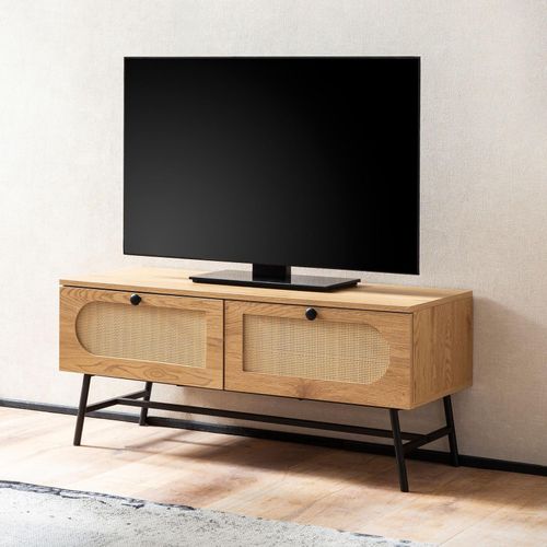 4251757723551 - Lowboard 100x45x40 cm TV-Kommode mit Eiche-Dekor & Rattan Design TV-Schrank Hoch mit Schubladen Fernsehtisch Fernsehschrank Fernsehkommode 4251757723551 - Lowboard 100x45x40 cm TV-Kommode mit Eiche-Dekor & Rattan Design TV-Schrank Hoch mit Schubladen Fernsehtisch Fernsehschrank Fernsehkommode