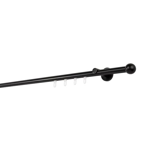 4066866168854 - Gardinenstange auf Maß Innenlauf 20mm Ball 1-lauf Vorhangstange Wandträger 65cm Stilgarnitur Gleiter für Vorhänge - Schwarz - 130cm