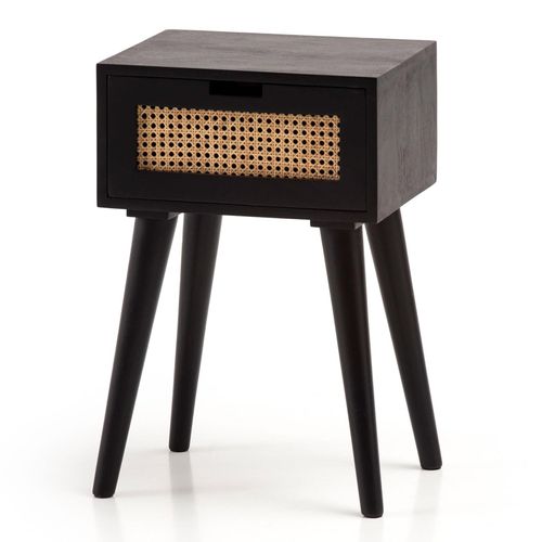 4251757718106 - Nachtkonsole Mango Massivholz Rattan 40x60x30 cm Nachttisch Schwarz Nachtkommode Boxspringbett mit Schublade Wiener Geflecht Nachtkästchen mit 4251757718106 - Nachtkonsole Mango Massivholz Rattan 40x60x30 cm Nachttisch Schwarz Nachtkommode Boxspringbett mit Schublade Wiener Geflecht Nachtkästchen mit