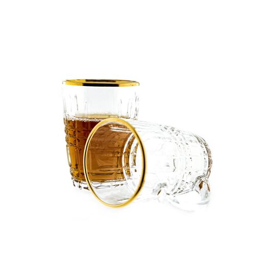 4255698241020 - 6er Gläser-Set mit Henkel Gold Umrandung 203 ml Transparent mit Muster 4255698241020 - 6er Gläser-Set mit Henkel Gold Umrandung 203 ml Transparent mit Muster