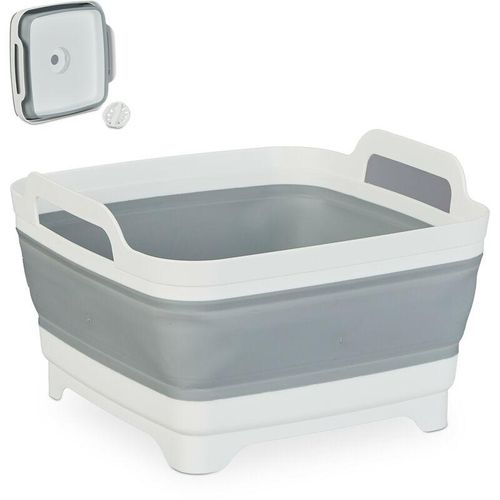 4052025447694 - Spülschüssel mit Ablauf faltbares Waschbecken 9 l Abwaschschüssel Camping HxBxT 20 x 31 x 31 cm weiß-grau - Relaxdays 4052025447694 - Spülschüssel mit Ablauf faltbares Waschbecken 9 l Abwaschschüssel Camping HxBxT 20 x 31 x 31 cm weiß-grau - Relaxdays