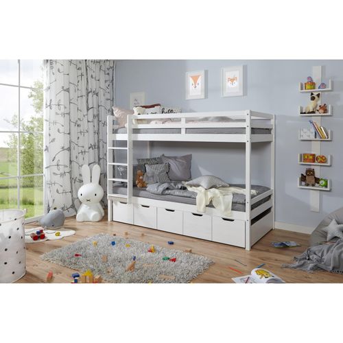 4251105957201 - TiCAA Etagenbett Finn Weiß mit 5er Schubkästen 4251105957201 - TiCAA Etagenbett Finn Weiß mit 5er Schubkästen