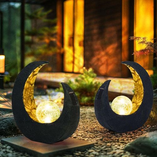 4069033001794 - Nowa - Gartendeko Solarlampen für Außen Outdoor Balkon Deko schwarz gold Mond Glaskugel 1x led LxBxH 294x9x305 cm 2er Set