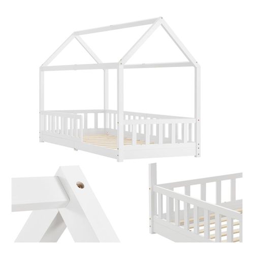 4260565527497 - Kinderbett Marli 90 x 200 cm mit Rausfallschutz Lattenrost und Dach - Massivholz Hausbett für Kinder - Bett in Weiß - Juskys 4260565527497 - Kinderbett Marli 90 x 200 cm mit Rausfallschutz Lattenrost und Dach - Massivholz Hausbett für Kinder - Bett in Weiß - Juskys
