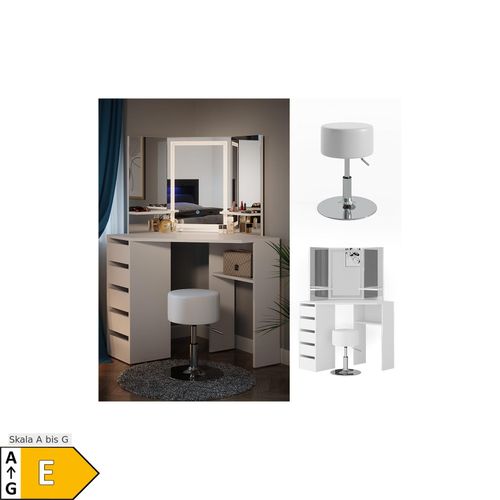 4066731228102 - Eckschminktisch Frisiertisch Schminkkommode Arielle Weiß LED-Spiegel Hocker 111x142 cm modern Schlafzimmer Kommode Schublade Ablage Aufbewahrung Kosmetiktisch Schminkkonsole Make-Up-Tisch 4066731228102 - Eckschminktisch Frisiertisch Schminkkommode Arielle Weiß LED-Spiegel Hocker 111x142 cm modern Schlafzimmer Kommode Schublade Ablage Aufbewahrung Kosmetiktisch Schminkkonsole Make-Up-Tisch