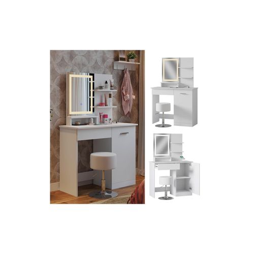 4066731396245 - Schminktisch Julia Weiß 90 cm mit LED-Spiegel QI-Ladegerät und Hocker Vicco 4066731396245 - Schminktisch Julia Weiß 90 cm mit LED-Spiegel QI-Ladegerät und Hocker Vicco