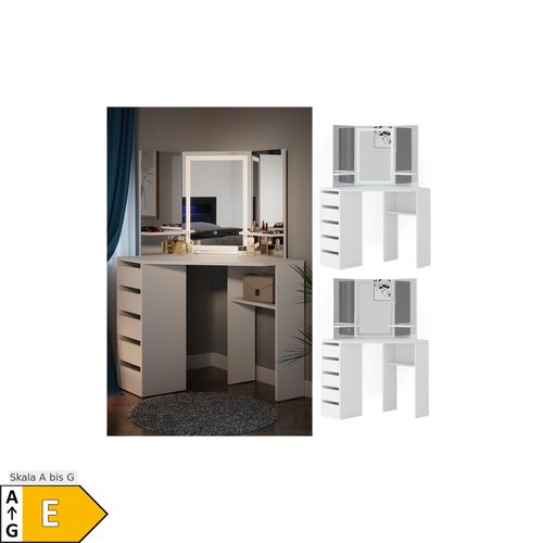 4066731228096 - Eckschminktisch Frisiertisch Schminkkommode Arielle Weiß LED-Spiegel 111x142 cm modern Schlafzimmer Kommode Schublade Ablage Aufbewahrung Kosmetiktisch Schminkkonsole Make-Up-Tisch