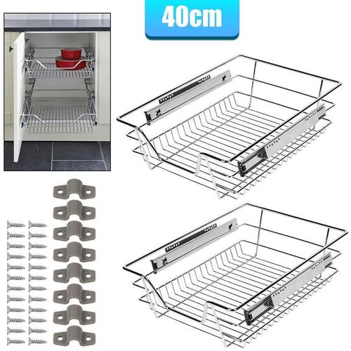 0726503431843 - Küchenschublade Schubladen Drahtkorb TeleskopSchublade Ablagen Schrankauszug 2x40cm - Silber - Vingo 0726503431843 - Küchenschublade Schubladen Drahtkorb TeleskopSchublade Ablagen Schrankauszug 2x40cm - Silber - Vingo