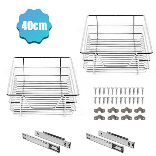 9363092356105 - 2x Küchenschublade 40cm Vollauszug 25kg Belastbar Montagematerial Verchromt Küche Teleskopschublade Korbauszug Schrankauszug - Tolletour