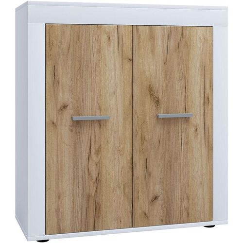 4051814435065 - Holz Kommode Sideboard Highboard Anrichte Schrank Usilo 2 Drehtüren (Farbe Weiß   Honig-Eiche)