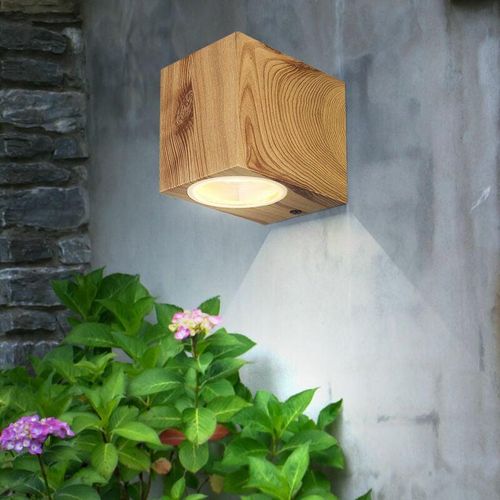 9007371460700 - Wandleuchte Außenlampe Aluminium Holzoptik Garten Balkon Aussenleuchte Wand DOWN Glas 1x GU10 BxH 68x8 cm