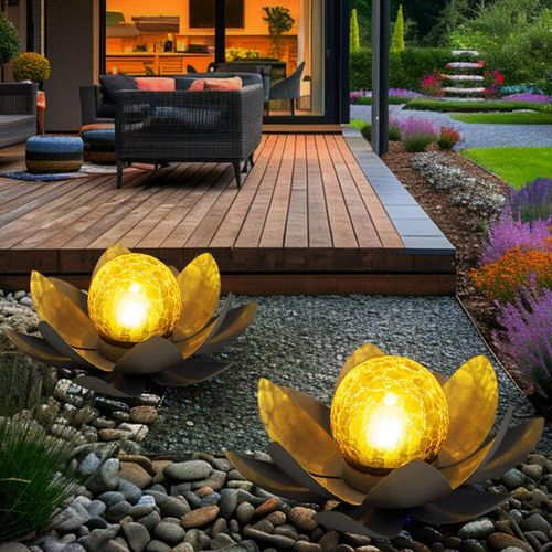 9007371505654 - - 2er Set led Solar Außen Lampen Lotus Blumen Garten Beleuchtung Seerosen Design Leuchten 25 cm