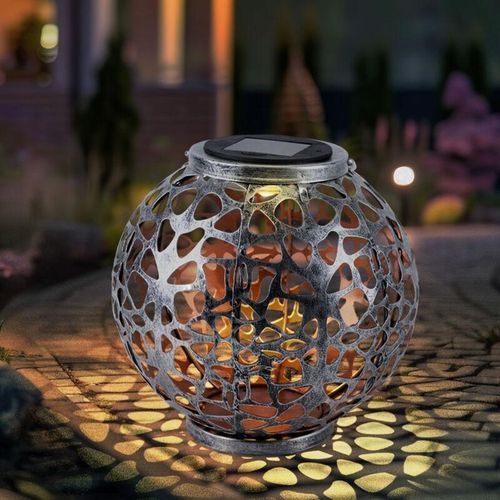 9007371511327 - Solarleuchte Kugel Laterne Kugelleuchte Solar Gartendeko Tischlampe Lichteffekt hinstellen aufhängen Metall silber antik LED warmweiß DxH 20x29 cm