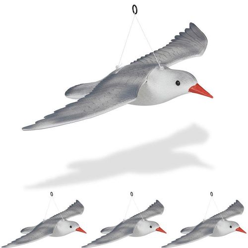 4052025351632 - 4 x Vogelschreck Möwe fliegend zum Aufhängen Dekofigur Taubenschreck für Garten Balkon Terrasse weiß grau