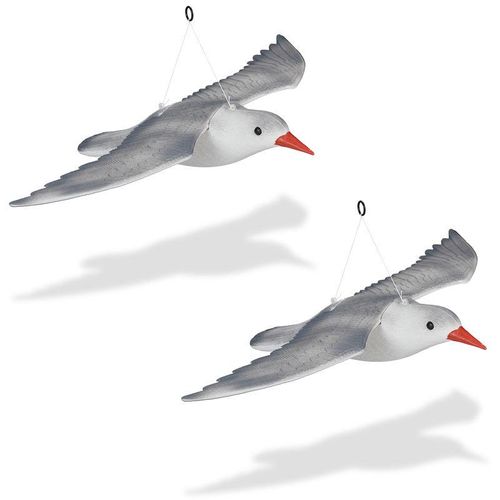 4052025351625 - 2 x Vogelschreck Möwe fliegend zum Aufhängen Dekofigur Taubenschreck für Garten Balkon Terrasse weiß grau