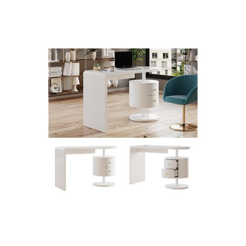 4066731383993 - Schreibtisch Lara Weiß Hochglanz 120 x 50 cm mit 2 Schubladen Vicco