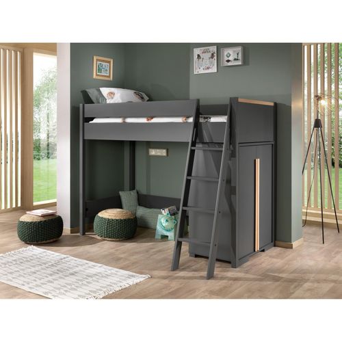 5420070238502 - LONDON Hochbett Set best aus Hochbett mit Liegefläche 90 x 200 cm und Wäscheschrank Ausf Dekor Anthrazit Absatz Buche natur massiv 5420070238502 - LONDON Hochbett Set best aus Hochbett mit Liegefläche 90 x 200 cm und Wäscheschrank Ausf Dekor Anthrazit Absatz Buche natur massiv