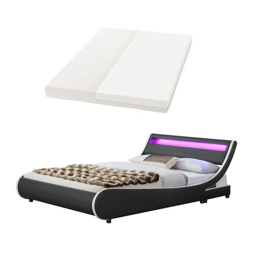 4260565521334 - Polsterbett Valencia 180 x 200 cm mit Matratze Lattenrost & led Beleuchtung - Kunstleder & Holz - Bett Bettgestell Doppelbett schwarz - Juskys 4260565521334 - Polsterbett Valencia 180 x 200 cm mit Matratze Lattenrost & led Beleuchtung - Kunstleder & Holz - Bett Bettgestell Doppelbett schwarz - Juskys